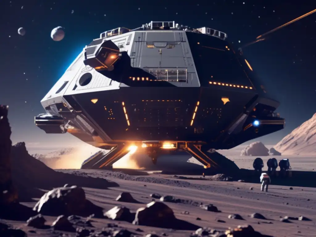 Imagen de operación minera espacial futurista en asteroide - Carrera Espacial asteroides descubrimientos