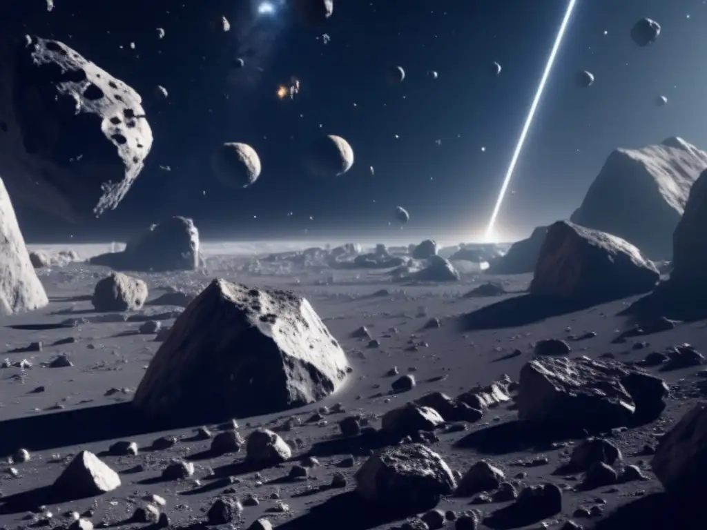 Imagen: Minería de asteroides: vehículos autónomos espaciales en campo de asteroides espacial