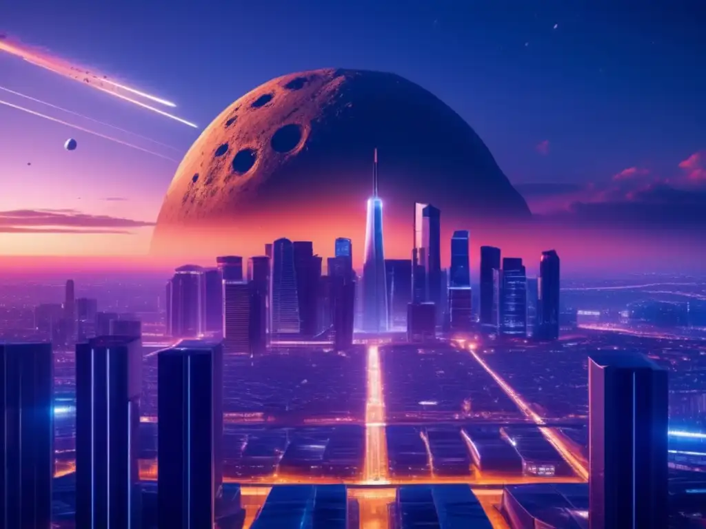 Imagen: Planes de contingencia asteroide en ciudad moderna al anochecer