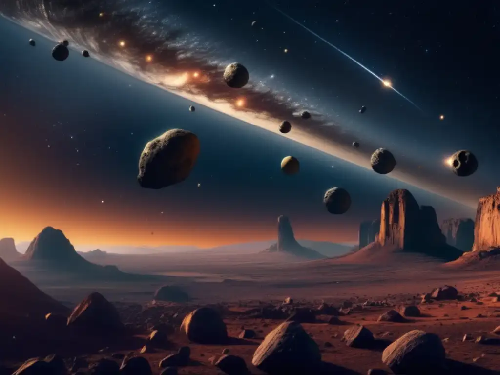 Imagen: Resonancia de Kirkwood en asteroides, cinturón con huecos y asteroides en vibrantes colores y brillos misteriosos