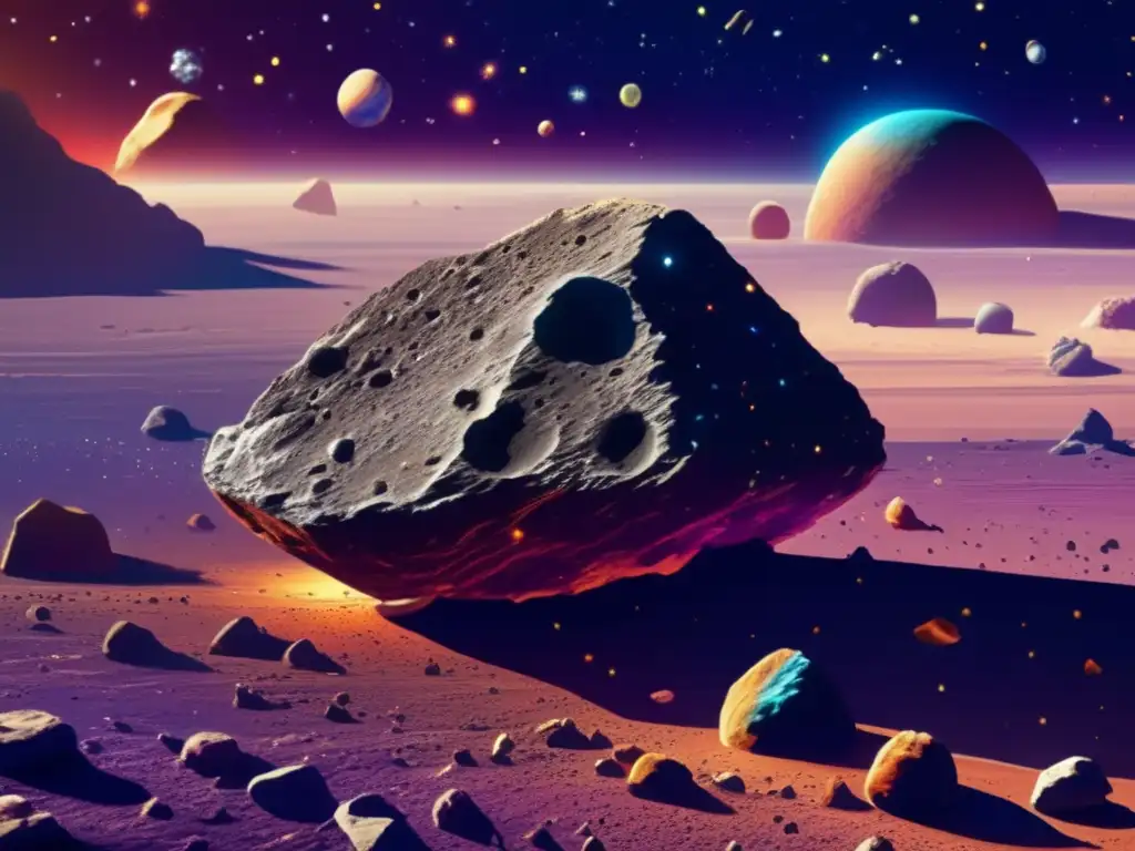 Imagen: Superficie de asteroide con minerales y elementos, huella química asteroides distancia