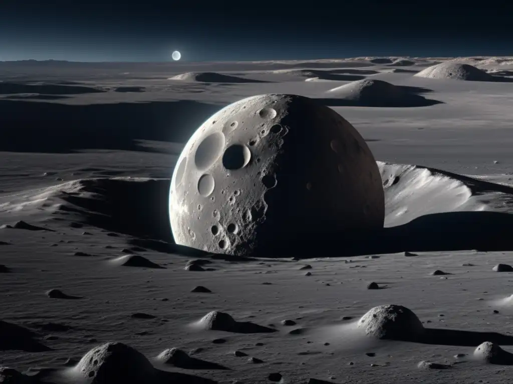 Imagen 8K de la superficie lunar con asteroide lunar - Exploración de asteroides lunares