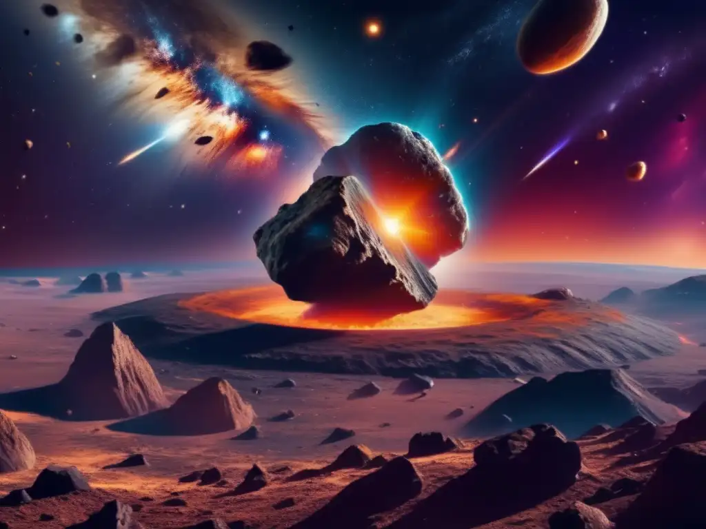 Impactante imagen 8k de asteroide en el espacio, destaca influencia gravitacional y equilibrio cósmico - Exploración de asteroides para recursos