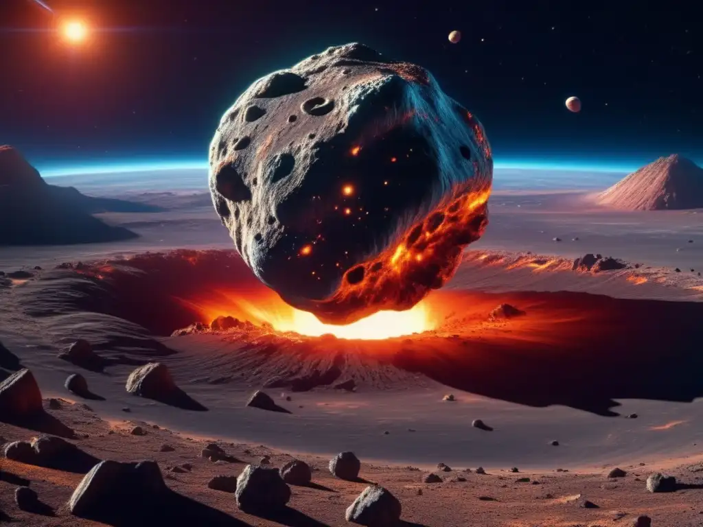 Impactante imagen 8k de un asteroide masivo acercándose a la Tierra, con colores vibrantes y detalles impresionantes