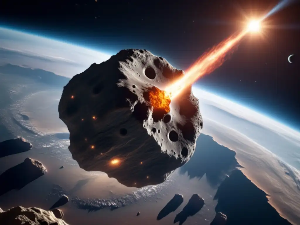 Impactante imagen de asteroide hacia la Tierra, detallando su superficie y la urgencia de estrategias para desviarlos
