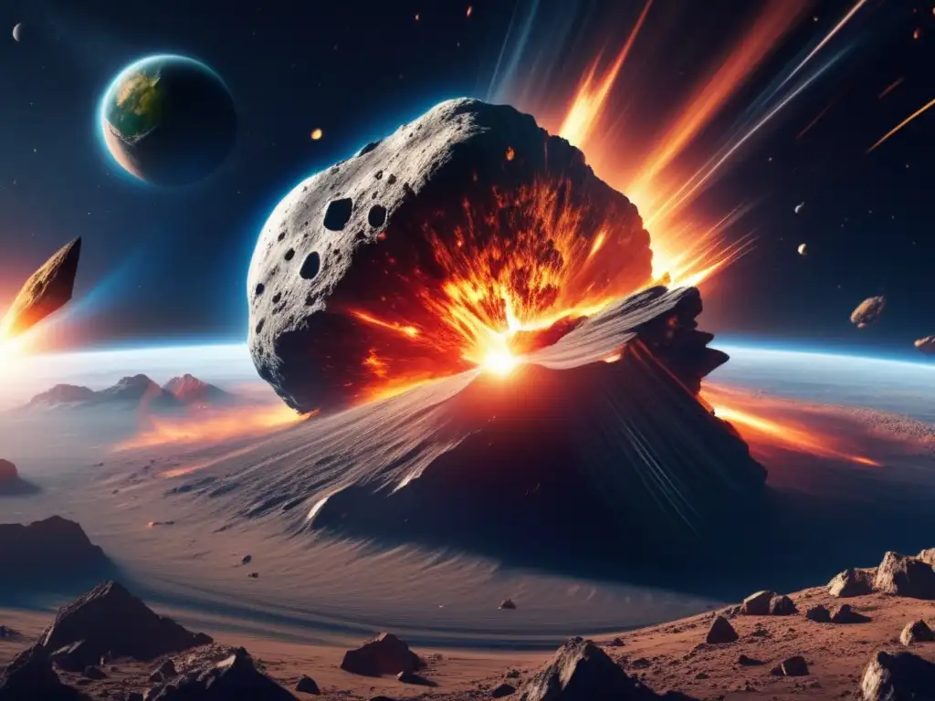 Impactante imagen 8k de colisión de asteroide con la Tierra, muestra fuerza y energía en impacto