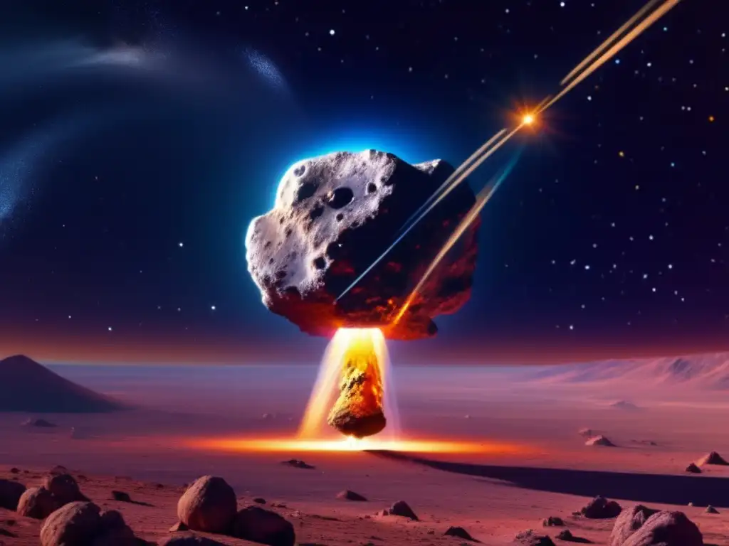Impactante imagen 8k del Deep Impact acercándose al cometa Tempel 1, destacando la exploración y explotación de asteroides