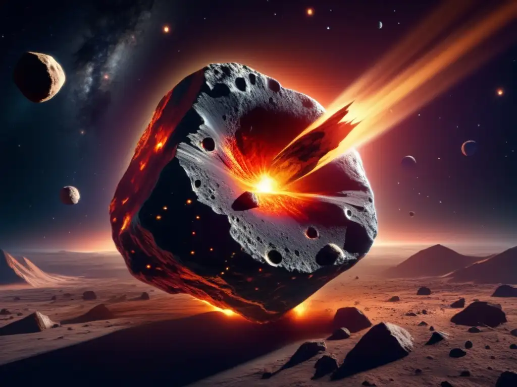 Impacto asteroidal: Vista impresionante de un asteroide masivo en el espacio, iluminado por una estrella cercana