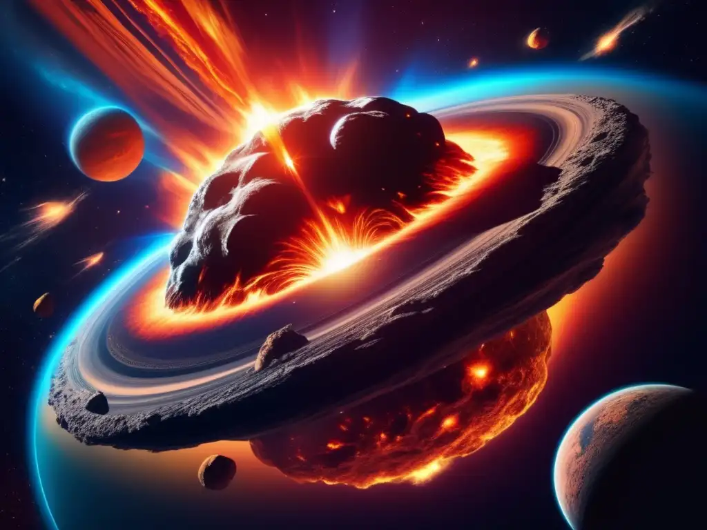 Impacto asteroide en Big Bang comprensión: colisión cósmica de asteroide masivo con la Tierra, devastación y fuerzas catastróficas