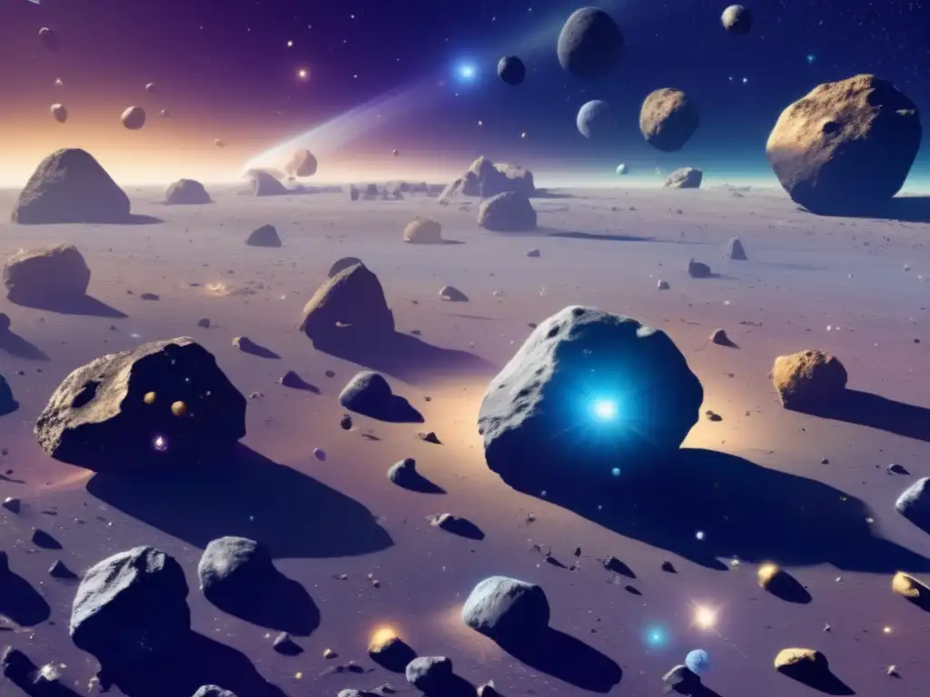 Preparación para impacto de asteroide: Vista cósmica de asteroides y nave espacial futurista