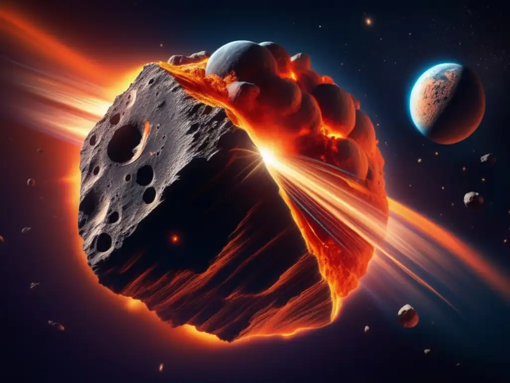 Impacto de asteroide muestra devastación y extracción de minerales en asteroides