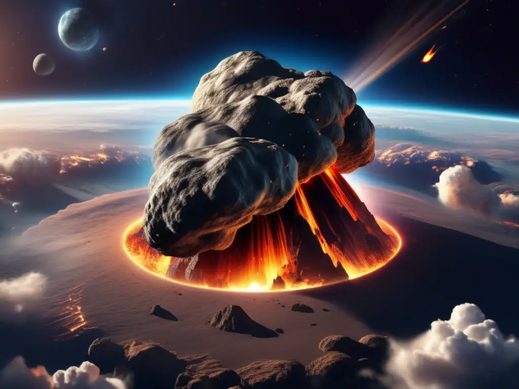 Impacto de asteroide masivo hacia la Tierra, con detalle y realismo