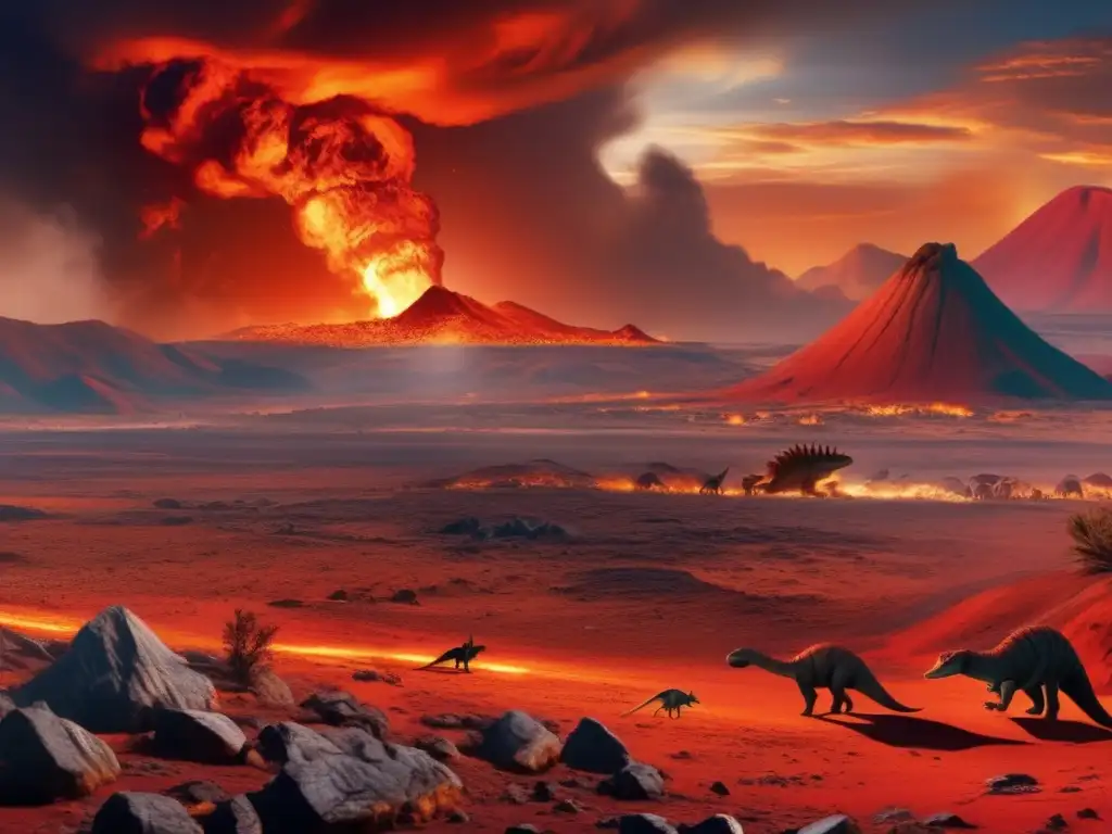 Impacto asteroide en extinción PérmicoTriásico: dramática imagen de la catástrofe con paisaje desolado y asteroide en camino