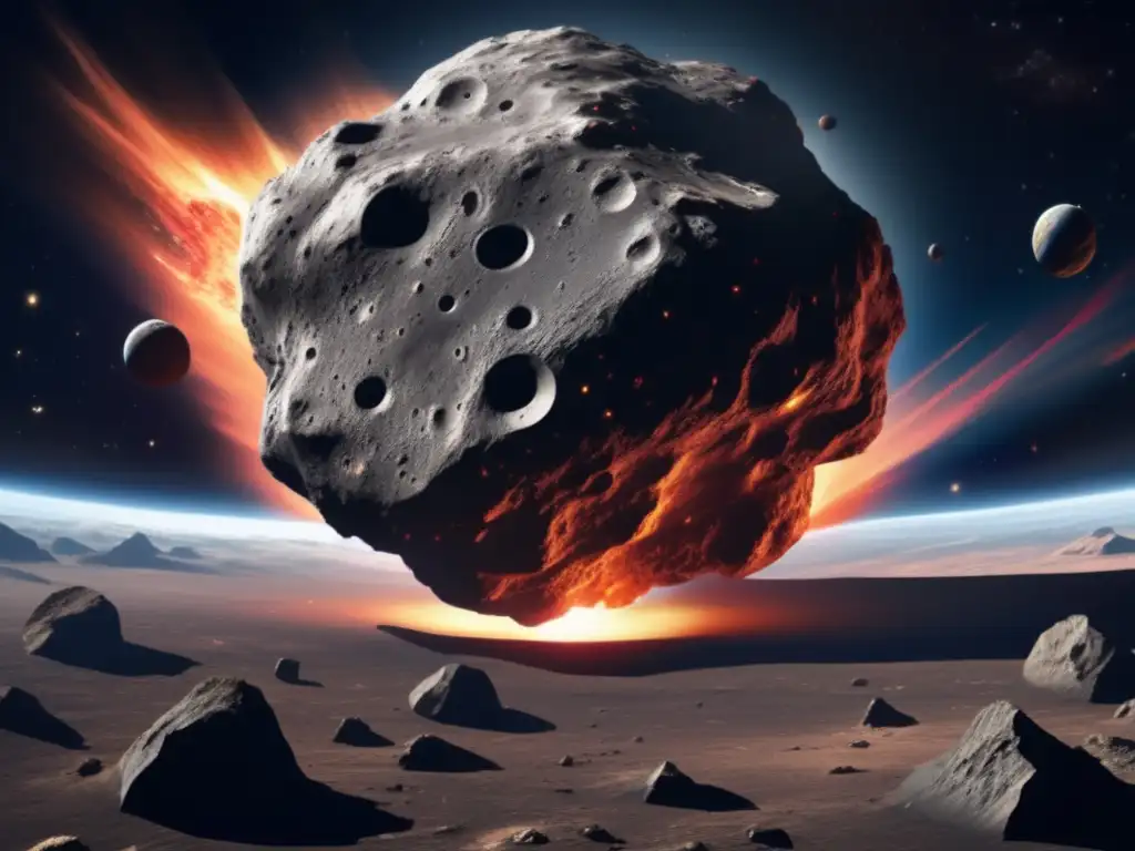 Impacto asteroide hacia la Tierra, detalle realista