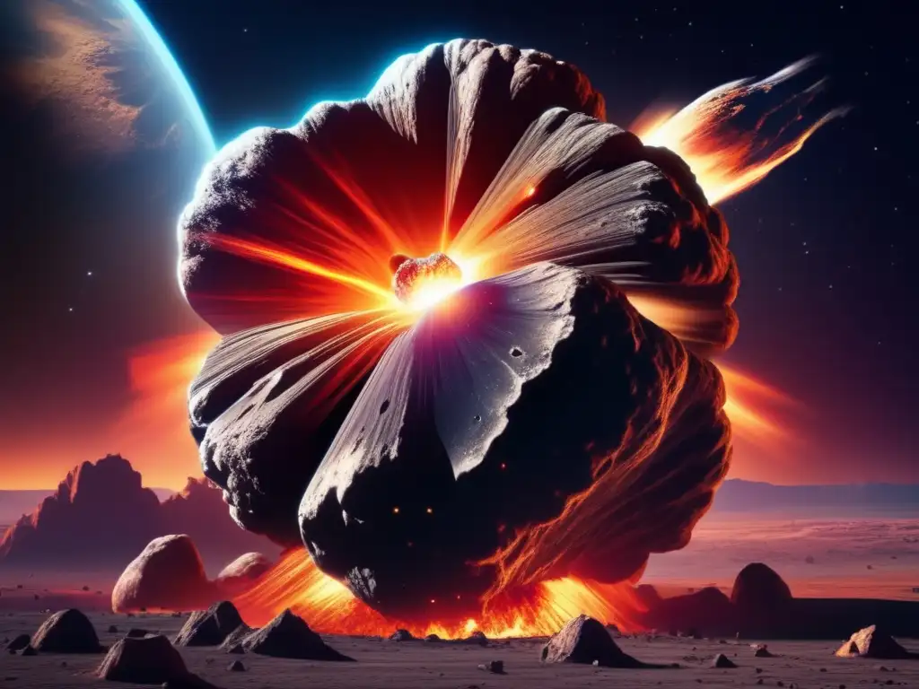 Impacto asteroide en Tierra: escena catastrófica con explosión, destrucción y consecuencias