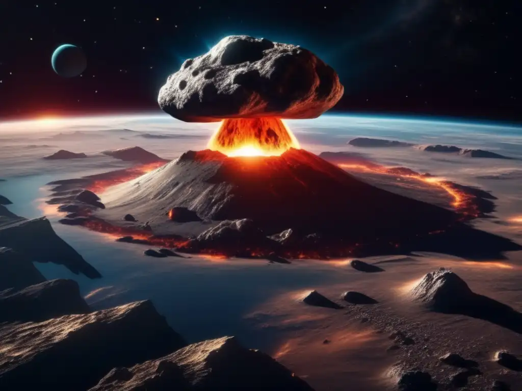 Impacto de asteroide en tierra: imagen 8K ultradetallada de asteroide masivo acercándose a la Tierra desde el espacio