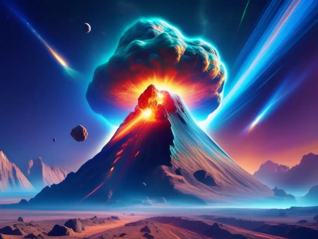 Impacto asteroide en extinción PérmicoTriásico, amenaza a la Tierra con su trayectoria ardiente y colores vívidos