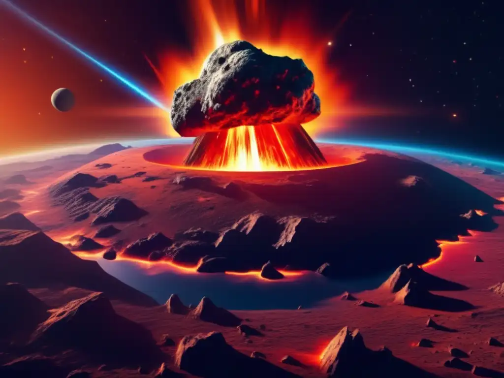 Asteroide gigante en ruta hacia la Tierra Impacto de asteroide en la Tierra: Vista detallada de un asteroide masivo acercándose, mostrando su superficie rugosa y cráteres