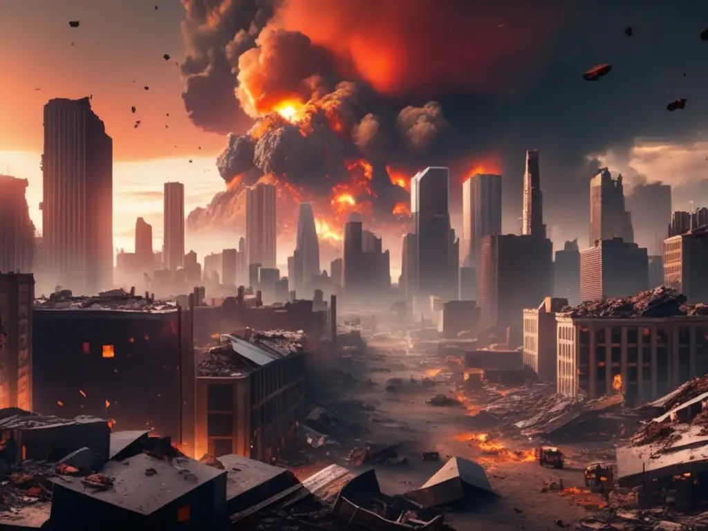 Impacto de asteroides en una ciudad postapocalíptica