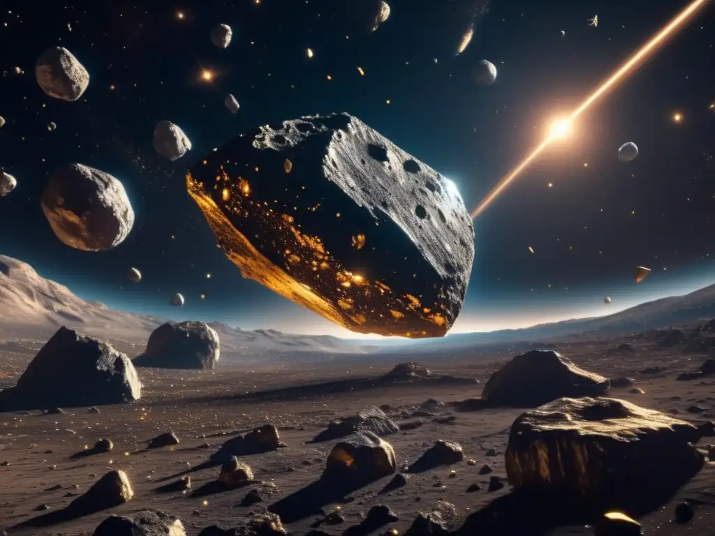 Impacto asteroides joyería electrónica: asteroide de metales preciosos en el espacio, deslumbrante y espectacular