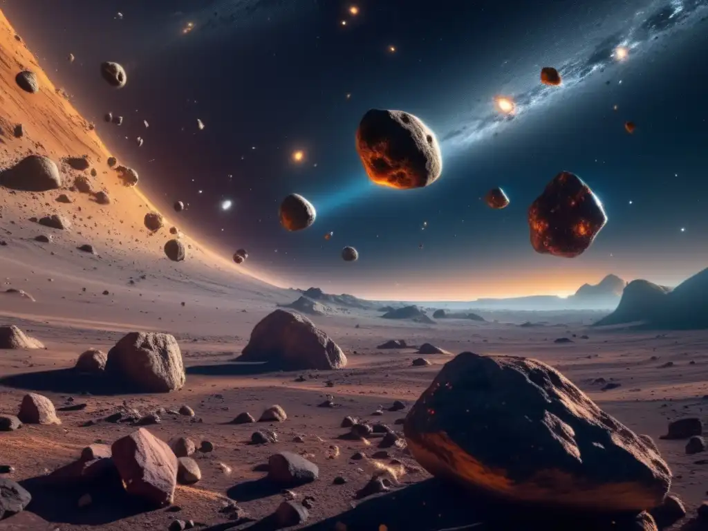 Impacto asteroides Tierra exploración: imagen 8k ultradetallada de asteroides en el espacio, con planetas y estrellas al fondo