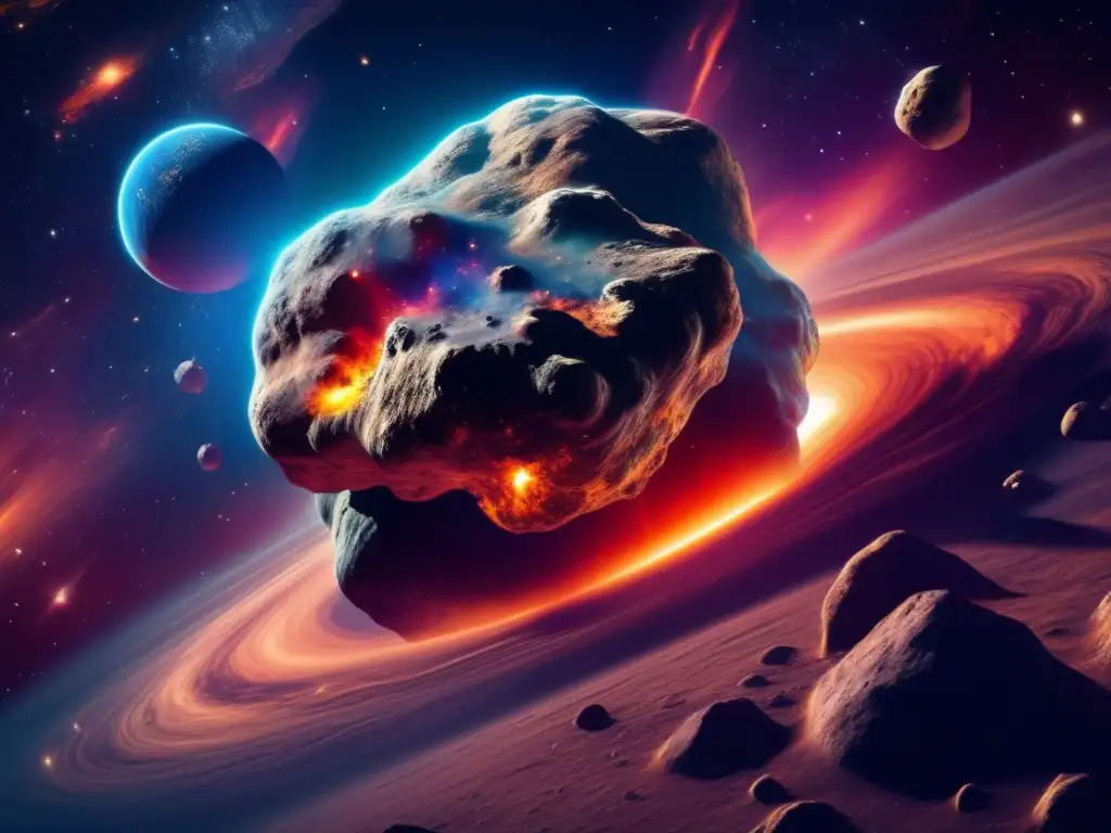 Impacto de la explotación de asteroides: mina futurista extrae recursos de asteroide en un asombroso paisaje estelar