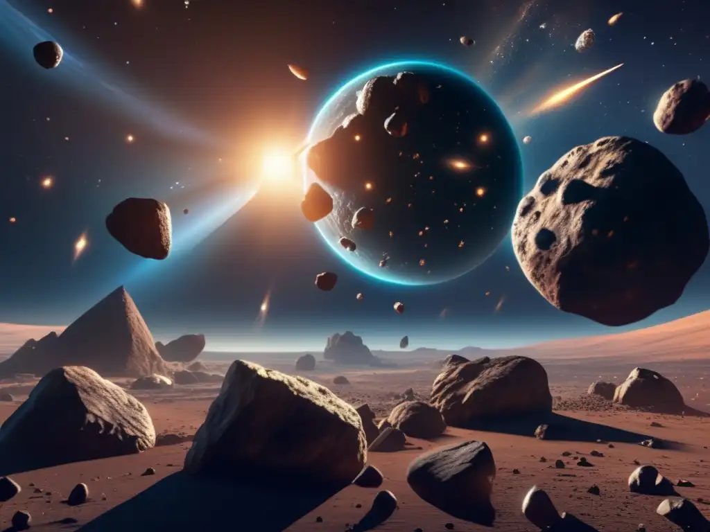 Impacto asteroides: historia Big Bang, 8k ultradetalle del espacio con asteroides flotando en un paisaje cósmico