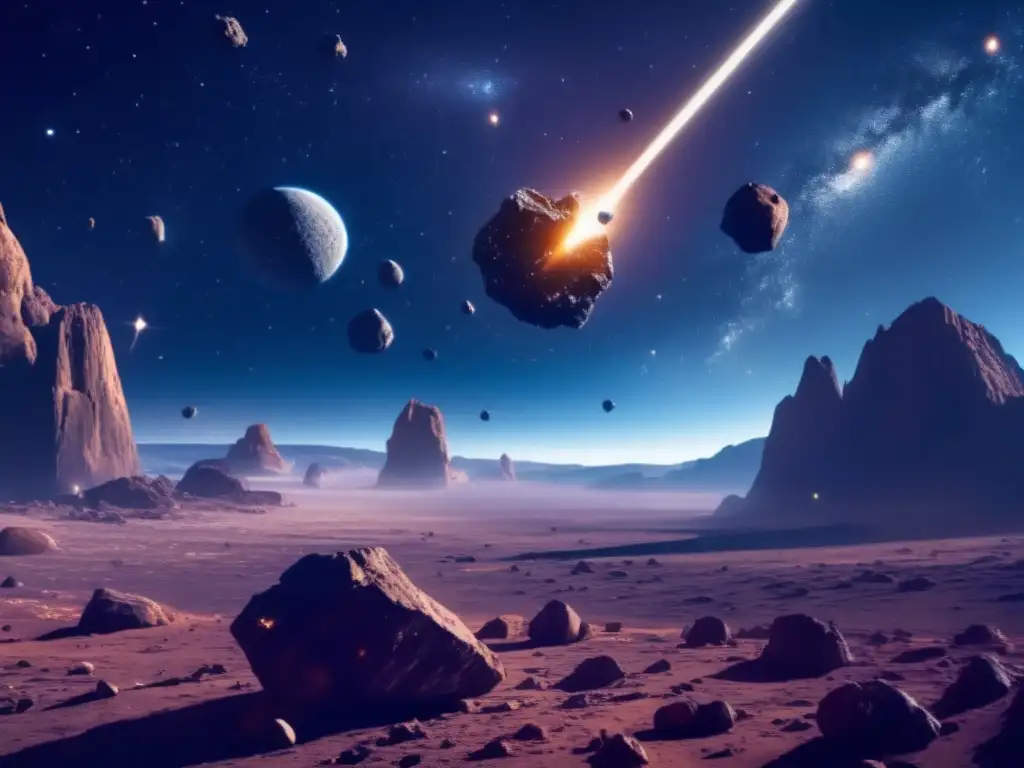 Impacto asteroides en meteoritos Tierra: vasto y misterioso espacio celeste con asteroides