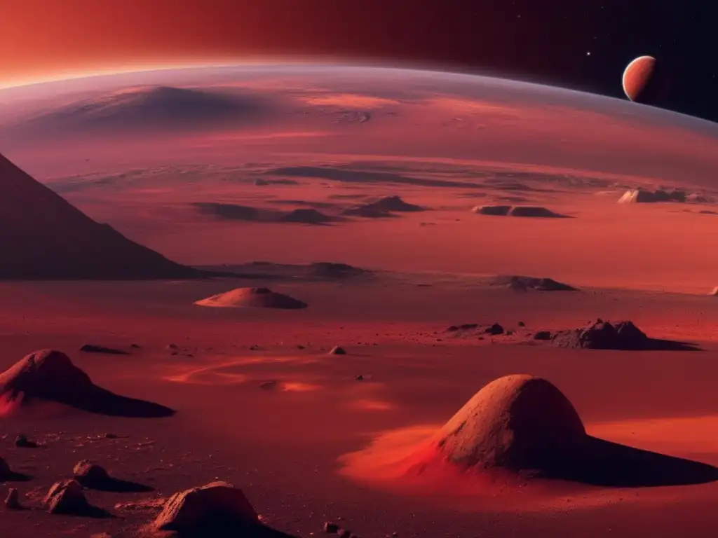 Impacto de asteroides en órbitas de Marte: paisaje rojo y poderoso