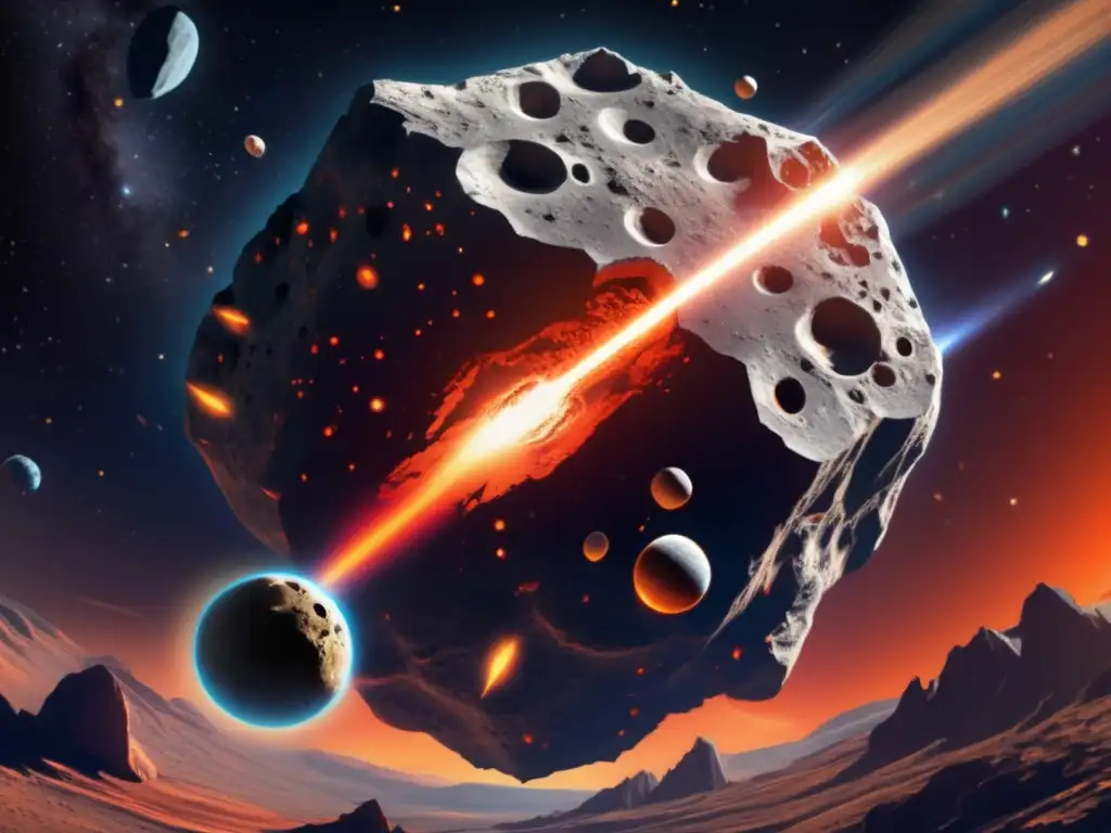 Impacto asteroides recurso universo: Masivo asteroide acercándose a la Tierra, con texturas intrincadas y terreno accidentado