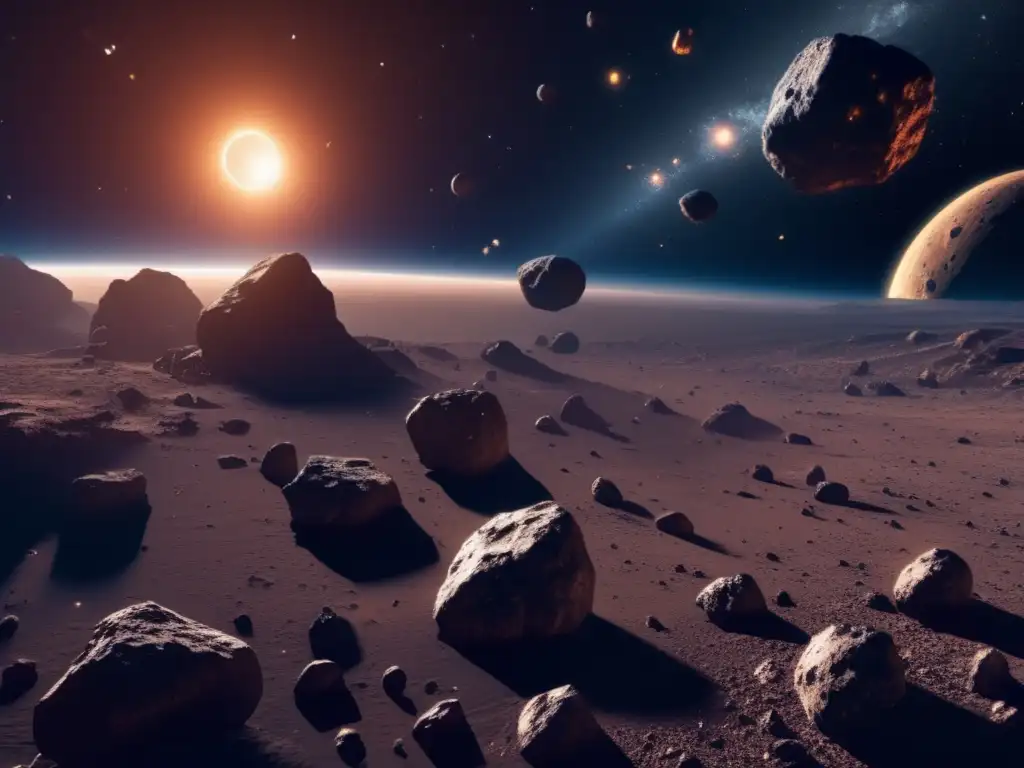Impacto asteroides recurso universo: imagen detallada de 8k muestra espacio con asteroides flotando en primer plano