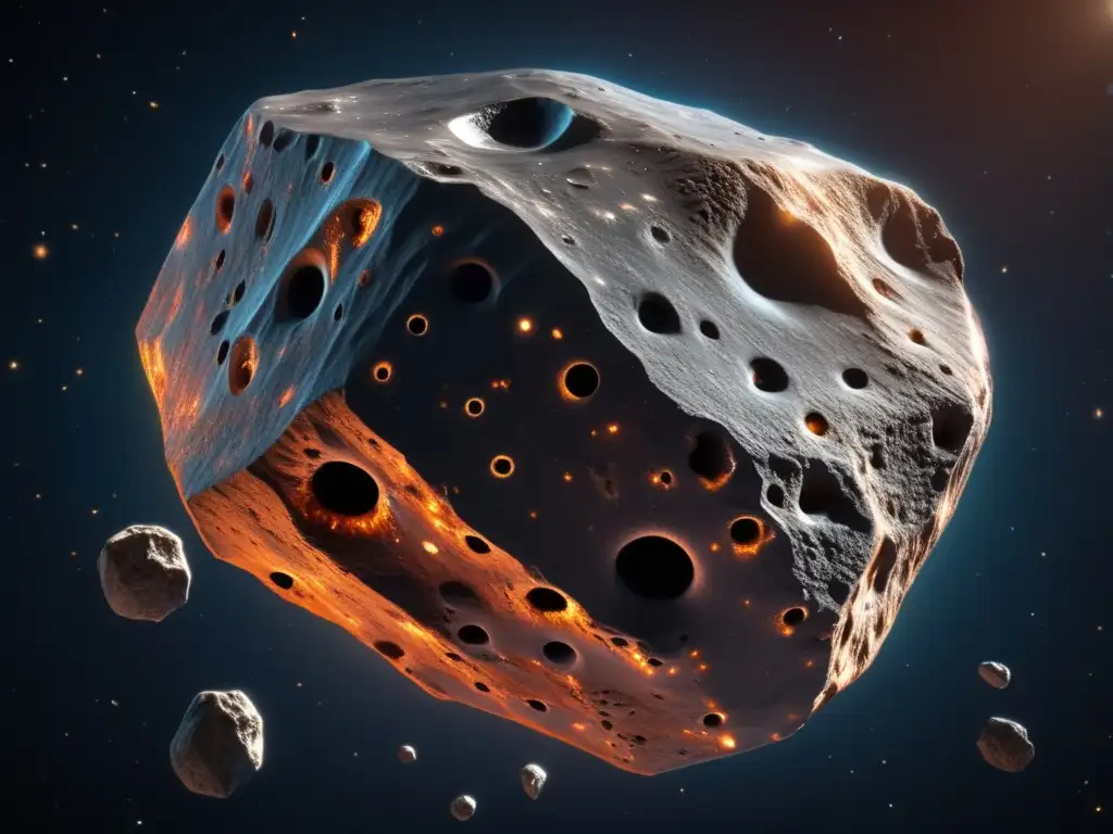 Impacto de asteroides en la tierra: asombrosa imagen 8K de un asteroide irregular flotando en el espacio, con colores vibrantes y detalles únicos