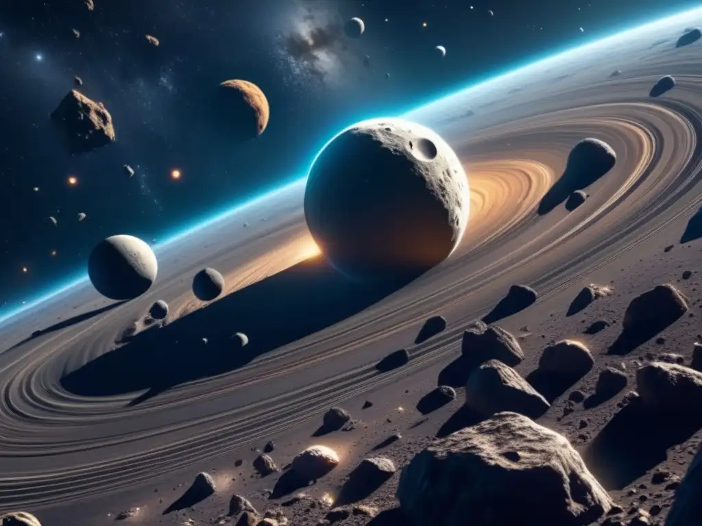 Impacto asteroides en la Tierra: Deslumbrante imagen 8K de un fascinante cinturón de asteroides en el espacio