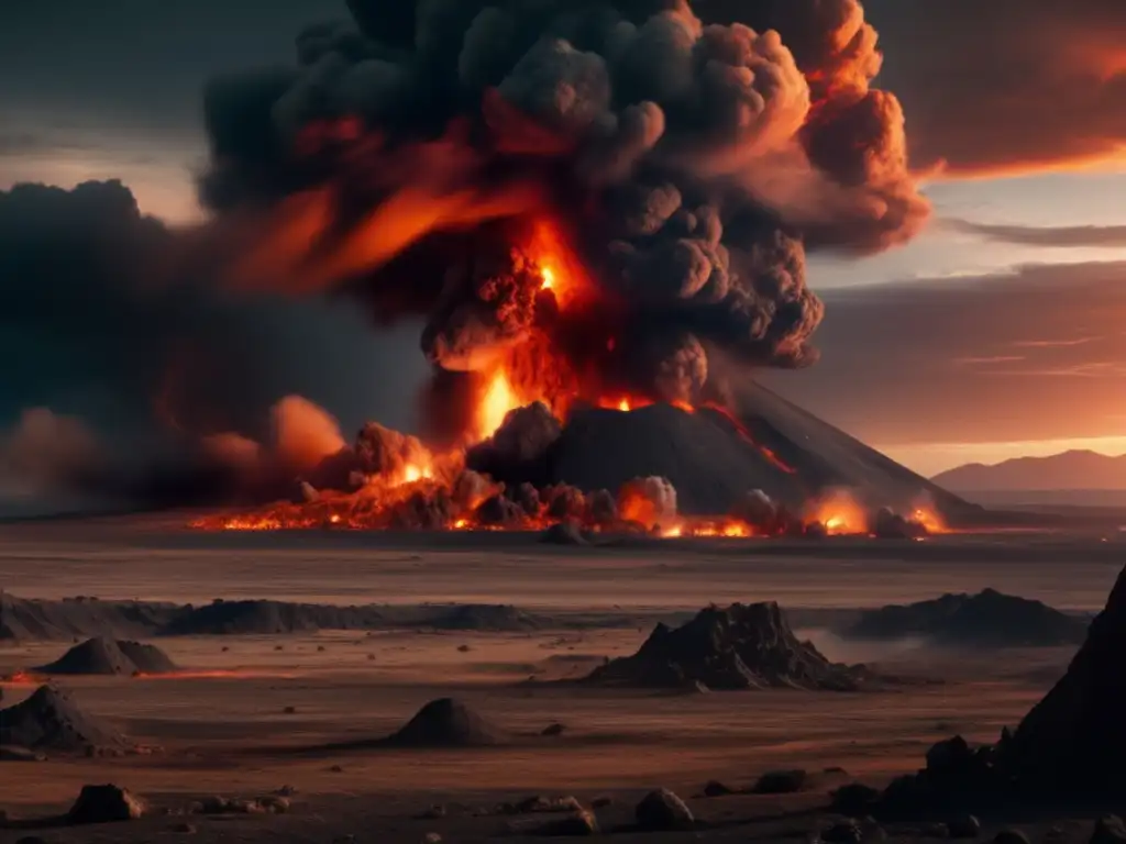 Impacto de asteroides en la Tierra: Desolación y destrucción en un paisaje postapocalíptico con un cráter masivo y figura solitaria