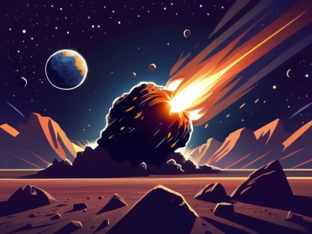 Impacto de asteroides en la tierra: escena impresionante con asteroides, cielo estrellado y la Tierra en peligro