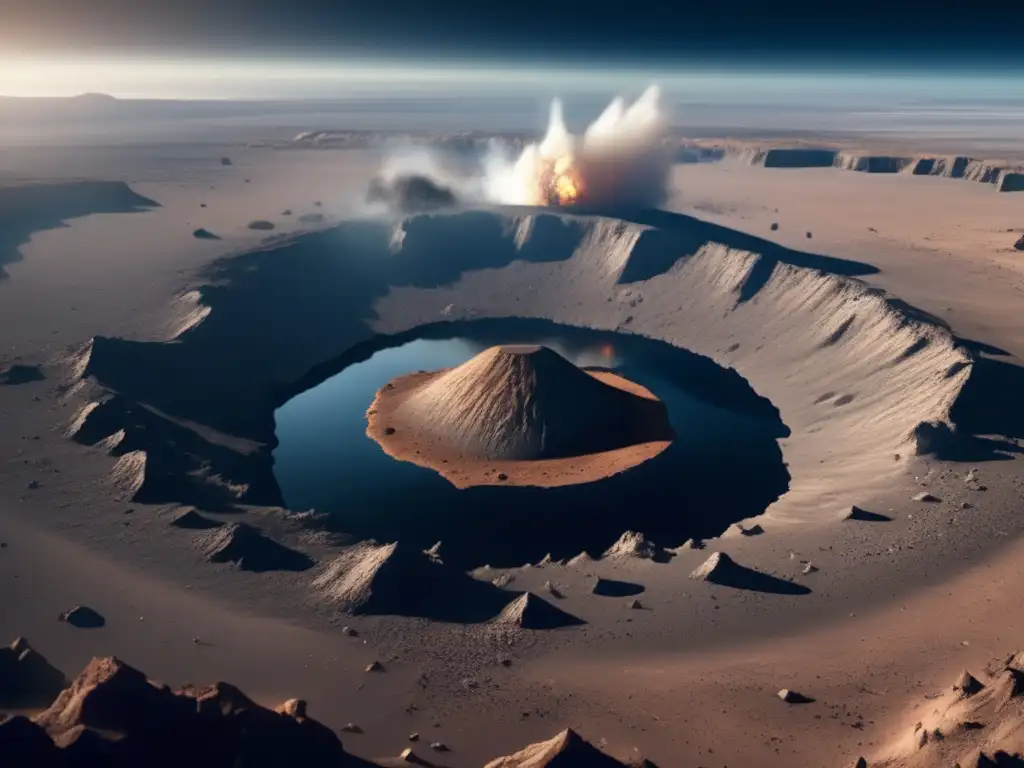 Impacto de asteroides en la Tierra: escena devastadora con cráteres, humo y científicos investigando