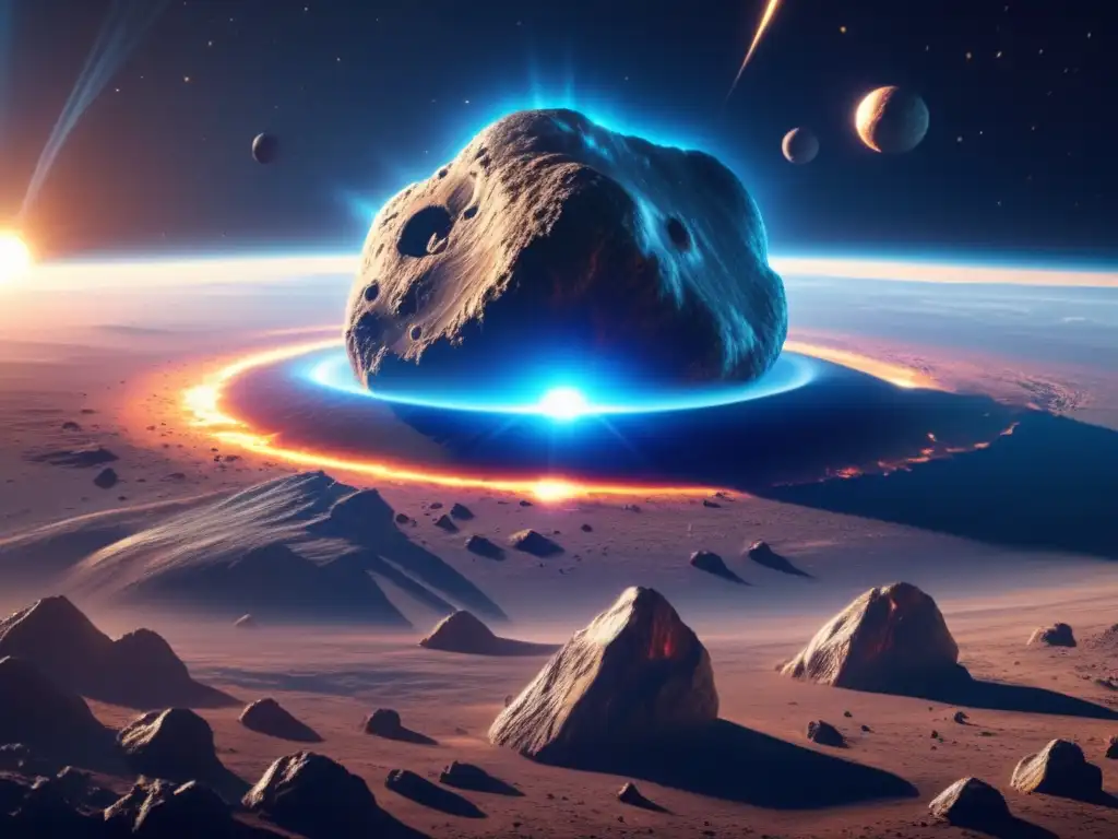 Impacto asteroides en la Tierra: Escena asombrosa de un asteroide masivo acercándose a nuestro planeta, mostrando su belleza y peligro