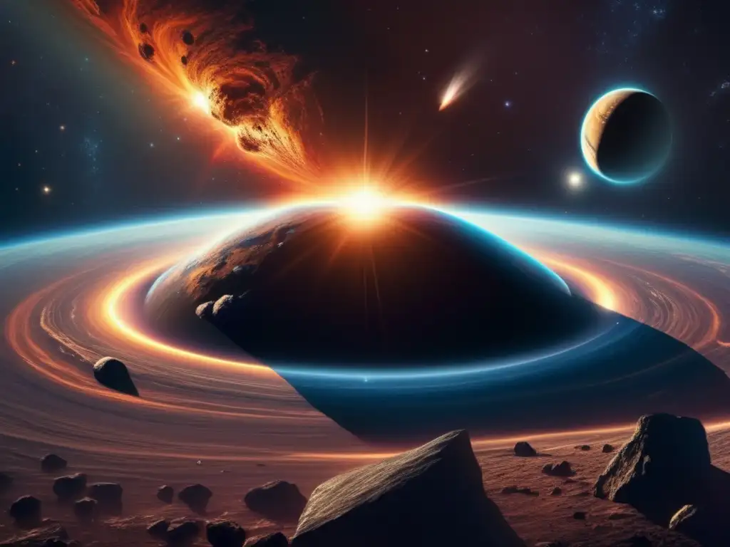 Impacto de asteroides en la Tierra: escena cósmica con asteroide colosal y belleza amenazante