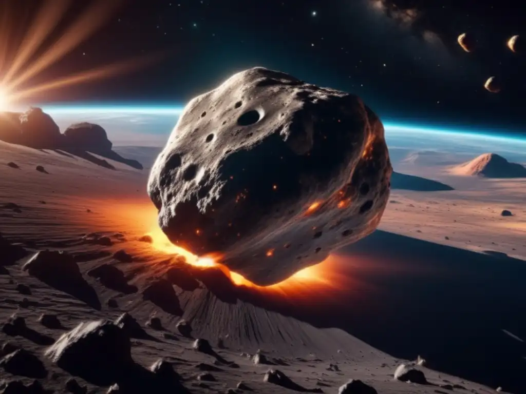 Impacto de asteroides en la Tierra y su explotación: Vista impresionante de un asteroide masivo en el espacio