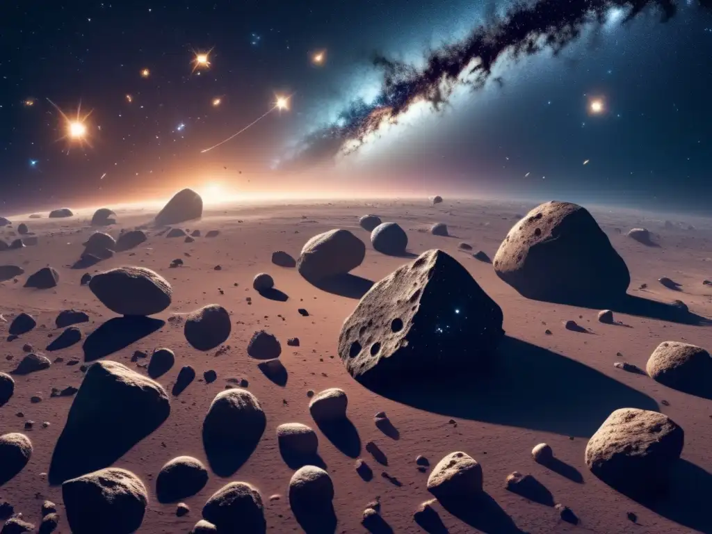Impacto asteroides en la Tierra: imagen detallada de espacio oscuro, estrellas, galaxias, asteroides, nebulosas, colisiones y formación planetaria