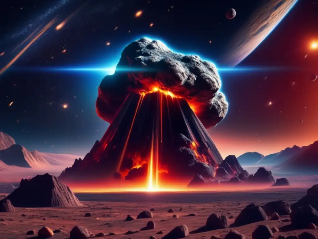 Impacto asteroides en la Tierra: Imagen 8k detallada de un asteroide masivo acercándose a la Tierra