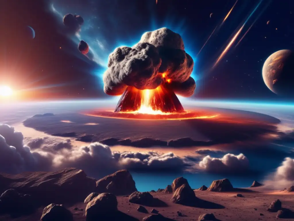 Impacto de asteroides en la Tierra: imagen 8k de un asteroide masivo acercándose