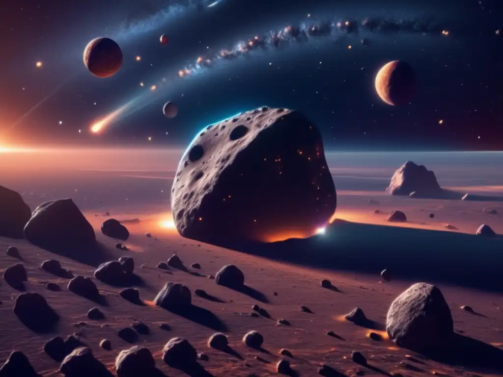 Impacto asteroides tierra lunas: imagen 8k detallada de un sistema binario de asteroides rodeado de estrellas y galaxias