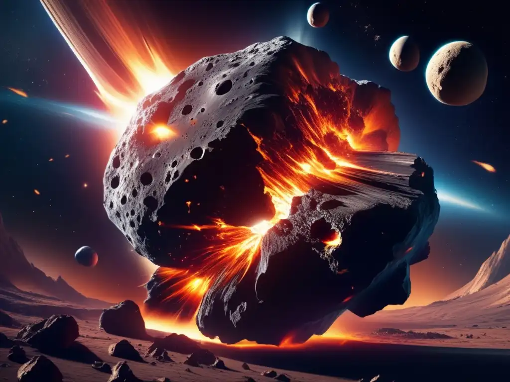 Impacto de asteroides en la tierra: colisión masiva en el espacio con explosión dramática y vibrantes colores celestiales