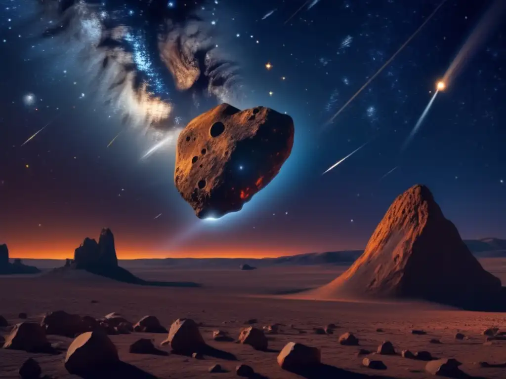 Impacto de asteroides en la Tierra: noche estrellada, asteroide en movimiento, colores vibrantes, poder y curiosidad