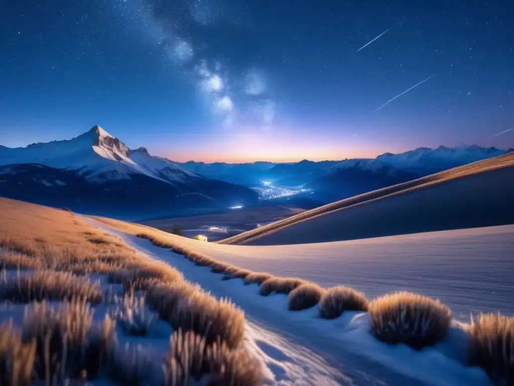 Impacto de asteroides en la tierra: Paisaje nocturno con meteorito en ruta