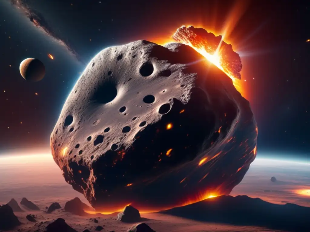 Impacto asteroides tierra, recursos: imagen de asteroide colosal acercándose a nuestro planeta, mostrando su belleza y amenaza