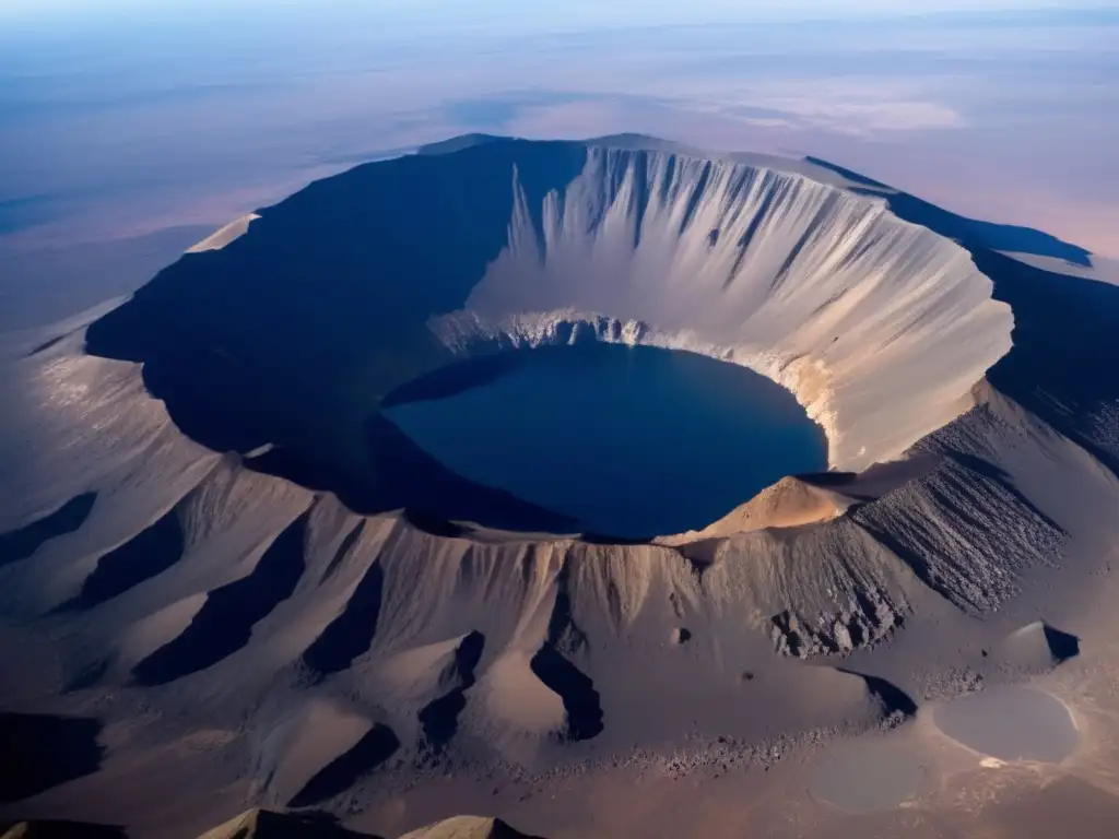 Impacto de asteroides en la tierra: Vista aérea impresionante de un cráter formado por un impacto masivo de asteroides