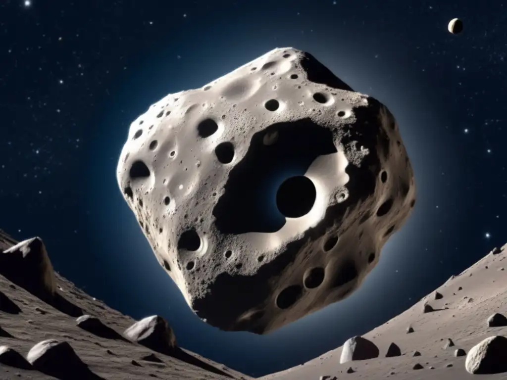 Impacto de asteroides en la tierra: vista impresionante de un asteroide masivo acercándose con cráteres y formaciones rocosas