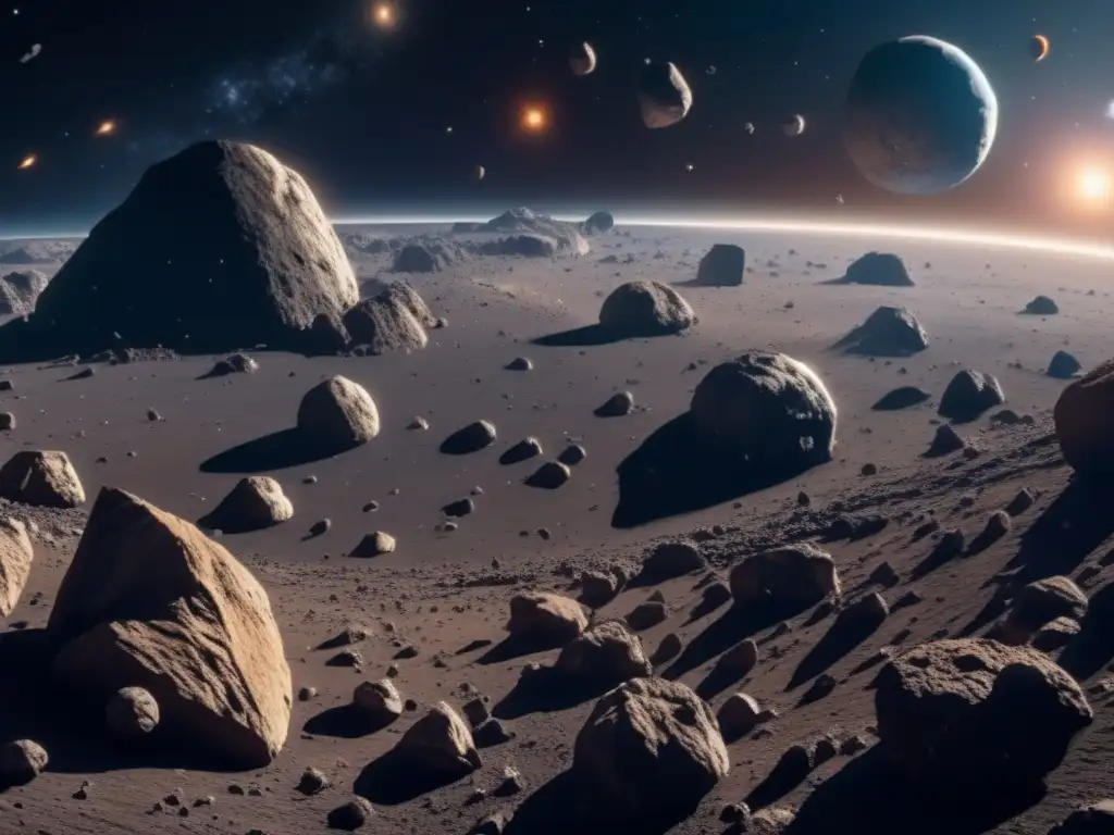 Impacto de los asteroides en la tierra: una vista asombrosa de un campo de asteroides en el espacio, con detalles ultra detallados en 8k